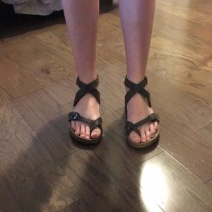 Brown Buckle Ankle Sandals